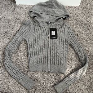 Gray Cropped Hooded Sweater